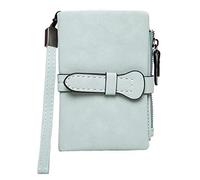 Eighosee Cartera corta multifuncional plegable para mujer, de piel esmerilada, con cremallera, con pulsera, color verde, Green, Talla única