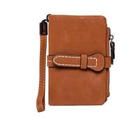 Eighosee Cartera corta multifuncional plegable para mujer, de piel esmerilada, con cremallera, con pulsera, color marrón, Brown, Talla única
