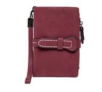 Eighosee Cartera corta multifuncional plegable para mujer, de piel esmerilada, con cremallera, con pulsera, color rojo, Red, Talla única