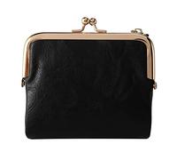 Eighosee Cartera corta para mujer, plegable, retro, multifunción, con cremallera y beso, color negro, Black, Talla única