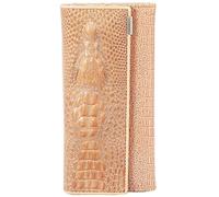 Eighosee Cartera de piel auténtica de 3 pliegues para mujer, con cabeza de cerrojo (caqui), Khaki