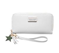 Eighosee Cartera larga de color sólido para mujer, con borlas, con cremallera, monedero para teléfono móvil, color plateado, Silver, Talla única