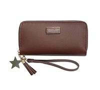 Eighosee Cartera larga de color sólido para mujer, con borlas, con cremallera, monedero para teléfono móvil, color marrón oscuro, marrón oscuro, Talla única