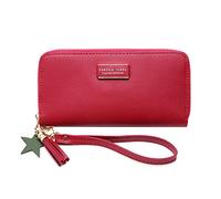 Eighosee Cartera larga de color sólido para mujer, con borlas, con cremallera, monedero para teléfono móvil, color rojo, Red, Talla única