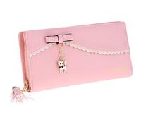 Eighosee Cartera larga de piel para mujer, con cremallera, color rosa, Pink, 19*9.5*3cm