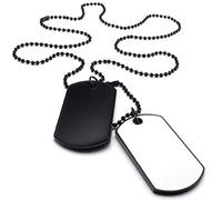 Eighosee Collar de joyeria para Hombre, Colgante de 2 Placas de identificacion Militares de Estilo del Ejercito Etiqueta de Perro con Cadena de 68cm, Negro