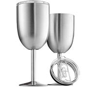 Eighosee Copa doble de acero inoxidable 304 (paquete de 2) para vino tinto y con tapa, metal cepillado