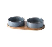 Eighosee Cuenco de Cerámica para Mascotas con Collar Protector para el Cuello, Bandeja de Madera Anticolisión, Suministros de Alimentación para Mascotas, Accesorios para Gatos