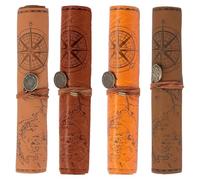 Eighosee Estuche de para Lápices de 4 Piezas, Estuche Enrollable con Diseño de Mapa, Estuche Vintage para Brochas de Maquillaje, Cubierta de PU Marrón Mate