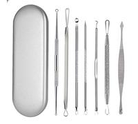 Eighosee Extractor Profesional de Espinillas de Doble Cabezal, 7 Piezas, Juego de Removedor de Espinillas, Removedor de Espinillas para Todos los Tipos de Piel, Plateado