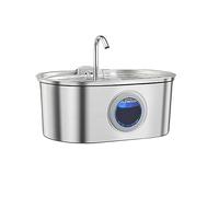 Eighosee Fuente de Agua para Mascotas Fuente de Agua de Acero Inoxidable con Ventana Transparente Alimentador de Agua para Mascotas Ultra Silencioso (Enchufe de la UE)