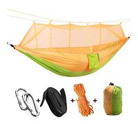 Eighosee Hamaca colgante portátil de tela de paracaídas de alta resistencia con mosquitera, hamaca para dormir, color amarillo y verde