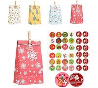 Eighosee Juego de bolsas de papel kraft de Navidad, bolsa de regalo de almacenamiento de papel, calcomanía digital con bolsa de calendario