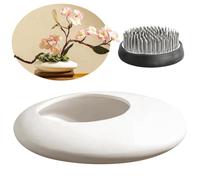 Eighosee Juego de Jarrones de Cerámica Sentimental, Cuenco para Arreglos Florales con Forma de Guijarro y Soporte para Tallo de Rana con Alfiler de de 2 Pulgadas, Color
