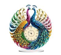 Eighosee Kit de Adornos para Reloj con Diseño de Diamantes en Forma de Pavo Real, Reloj con Pintura de Diamantes Que Funciona con Pilas, Decoración Decorativa para Habitación