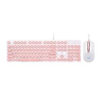 Eighosee Kit de teclado retro portátil con cable para juegos con tapa redonda, botón multimedia, juego de mouse, cosas gamer, pack teclado y raton, color rosa