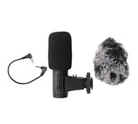 Eighosee Micrófono portátil para cámara, micrófono de entrevista de video de pelo de conejo, micrófono de grabación direccional con soporte de choque para teléfonos inteligentes Android, cámaras DSLR