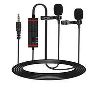 Eighosee Micrófono profesional Lavalier para cámara, micrófono de solapa con cabezal doble, para teléfono, computadora, DSLR