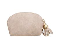 Eighosee Mini cartera de piel sintética para mujer, con clip para llaves, monedero, colgante, bolso de mano pequeño, color beige, beige, Talla única