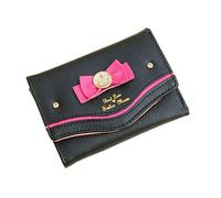 Eighosee Monedero pequeño para mujer, monedero de poliuretano, con hebilla, agarre de mano, con lazo, mini cartera para tarjetas, color negro, Black, Talla única