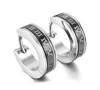 Eighosee Pendientes de Tuerca de Acero Inoxidable, Pendientes de, Pendientes de Tuerca, NúMeros Romanos Plateados Negros, Hombres, Mujeres Pulidos CláSicos