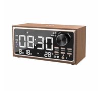 Eighosee Radio Despertador Vintage con Doble Función de Carga Inalámbrica, Radio FM, Pantalla LED y Control de Atenuación para Dormitorio
