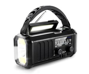 Eighosee Radio Meteorológica de Emergencia FM/Am/, Radio Portátil con Manivela, Linterna, Energía Solar de 10000 MAh para Acampar Al Aire Libre