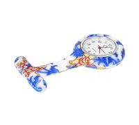 Eighosee Reloj de bolsillo de silicona con diseño de flores azules y blancas, esfera de acero inoxidable, Flores azules y blancas
