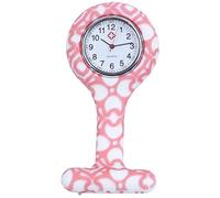 Eighosee Reloj de bolsillo de silicona con diseño de flores rosas para enfermeras, esfera de acero inoxidable, rosa