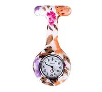 Eighosee Reloj de bolsillo de silicona con diseño de hojas y flores de colores, esfera de acero inoxidable, Hojas de flores de colores