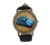 Eighosee Reloj de pulsera clásico de lujo, resistente al agua, retro, con de coche, correa de sarga, relojes de pulsera, regalo negro, negro
