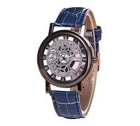 Eighosee Reloj de pulsera de cuarzo para hombre, correa de piel, color negro y azul, negro y azul
