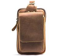 Eighosee Riñonera de piel auténtica, informal, pequeña, para hombre, de moda, de 5.5 pulgadas, para teléfono, Brown, Talla única
