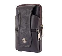 Eighosee RiñOnera Retro para Hombre CinturóN de Bolsa para TeléFono MóVil CinturóN de Cadera Billetera Lazo Llevar Bolsa de Deporte Marrón Oscuro + ConexióN