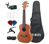 Eighosee Sapele - Kit de ukelele de concierto de 23 pulgadas, 4 cuerdas, mini guitarra hawaiana con bolsa, correa, picaduras, púas, instrumento musical