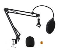 Eighosee Soporte de micrófono con brazo de tijera de suspensión con tornillo de 3/8-5/8/8/abrazadera de montaje de mesa/filtro/soporte de clip