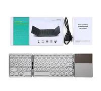 Eighosee Teclado Bluetooth de 64 teclas con tapa redonda plegable, ultrafino, para computadora, oficina, teléfono, tableta con almohadilla táctil, color plateado