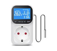 Eighosee Termostato con de Corriente y Controlador de Temperatura Digital con Sensor de Temperatura, Interruptor de Calefacción y Refrigeración, Luz de Fondo, Enchufe Europeo