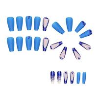 Eighosee UñAs Francesas Azules Usables UñAs Usables Presione en las UñAs Puntas de UñAs de Cobertura UñAs Terminadas ArtíSticamente