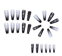Eighosee UñAs Postizas con Aplicaciones de Diamantes Degradados Negros, Puntas de UñAs Largas en Forma de AtaúD, UñAs Postizas Desmontables con Brillantes.