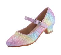 EIGHT KM Zapatos de Tacón Alto para Niñas Mary Jane Princesa Fiesta Boda Bombas EKM7015 Brillo Brillante Arcoiris de Cristal Talla 25