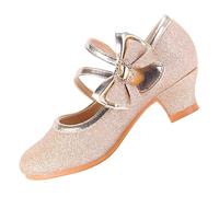 EIGHT KM Zapatos de Tacón Alto para Niñas Mary Jane Princesa Fiesta Boda Bombas EKM7035 Brillo Centelleante Corazón Diamante Lazo Oro Talla EU 29