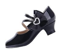 EIGHT KM Zapatos de Tacón Alto para Niñas Mary Jane Princesa Fiesta Boda Bombas EKM7035 Charol Corazón Perla Lazo Negro EU Talla 35