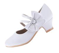 EIGHT KM Zapatos de Tacón Alto para Niñas Mary Jane Princesa Fiesta Boda Bombas EKM7035 Cuero de Charol Corazón Perla Lazo Blanco Talla EU 32
