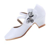 EIGHT KM Zapatos de Tacón Alto para Niñas Mary Jane Princesa Fiesta Boda Bombas EKM7035 Cuero de Microfibra Athena Lazo Metálico Blanco Talla de la UE 37