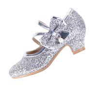 EIGHT KM Zapatos de Tacón Alto para Niñas Mary Jane Princesa Fiesta Boda Bombas EKM7035 Destello Brillo Perla Cristal Plata EU Talla 35