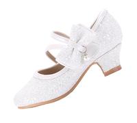 EIGHT KM Zapatos de Tacón Alto para Niñas Mary Jane Princesa Fiesta Boda Bombas EKM7035 Destello Brillo Perla Cristal Marfil EU Talla 36
