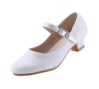 EIGHT KM Zapatos de tacón Alto para niñas Modelo Mary Jane Minerva en Brillo Brillante Blanco Talla EU 32