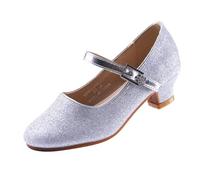 EIGHT KM Zapatos de tacón Alto para niñas Modelo Mary Jane Minerva en Brillo Brillante Plateado Talla EU 34