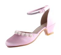 EIGHT KM Zapatos de Tacón Alto para Niñas Zapatos de Vestir de Boda con Tacones Altos Zapatos de Princesa EKM7033 Seda Suave y Brillante con Perlas Color Rosa Talla EU 34
